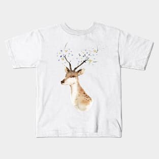 Deer Portrait with Flowers Kids T-Shirt